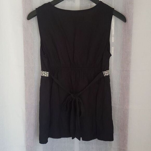 Motherhood Maternity Top Size M Black Embroidered Sleeveless Linen Blend BackTie - Picture 6 of 9